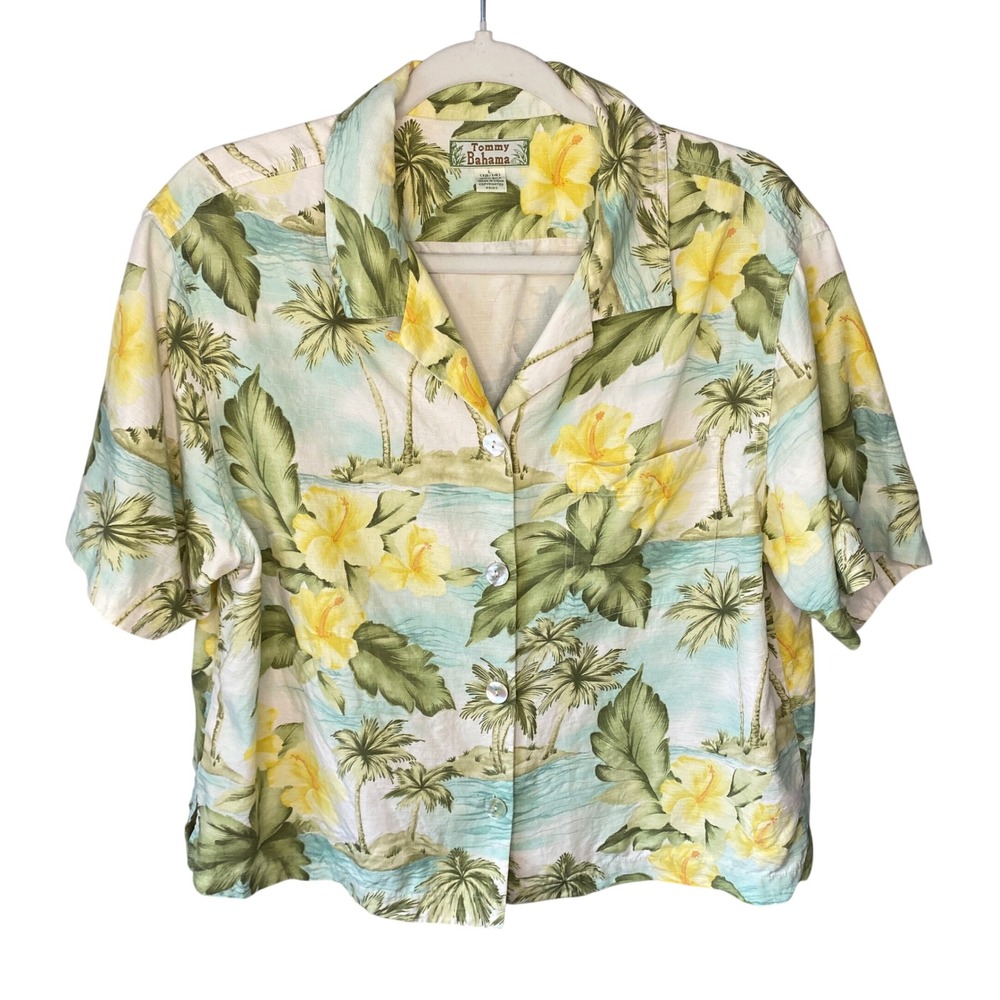 Vintage 90's Tommy Bahama Women's Silk Boxy Hawaiian Shirt Button Up‎ L